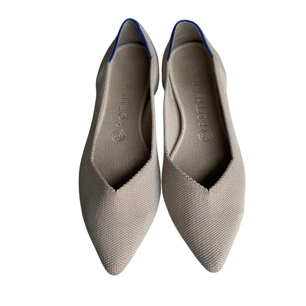 Rothys The Point Flats Sand Beige Knit Pointed Toe Blue Halo Size 9